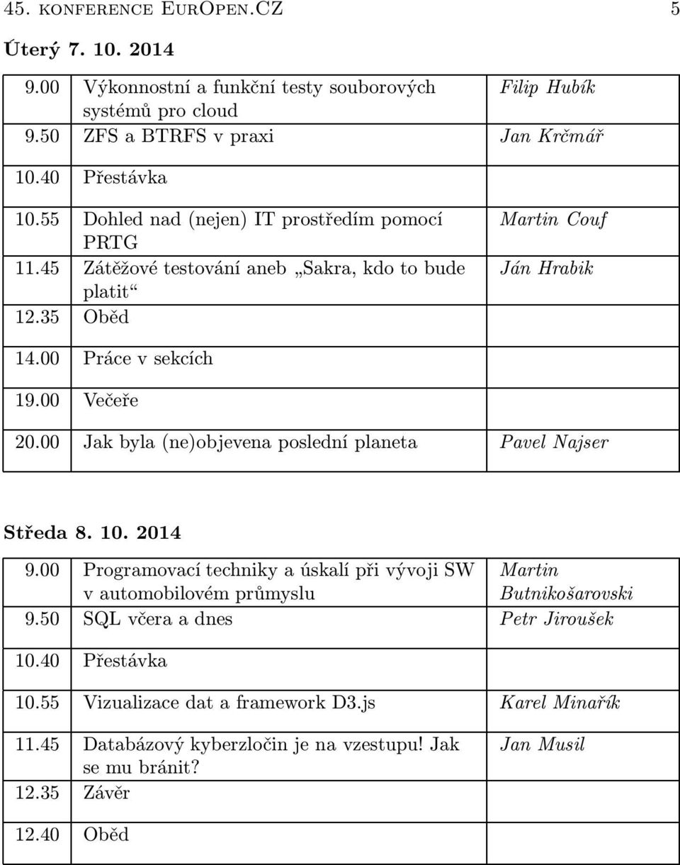 00 Jak byla (ne)objevena poslední planeta Pavel Najser Středa 8. 10. 2014 9.00 Programovací techniky a úskalí při vývoji SW Martin v automobilovém průmyslu Butnikošarovski 9.