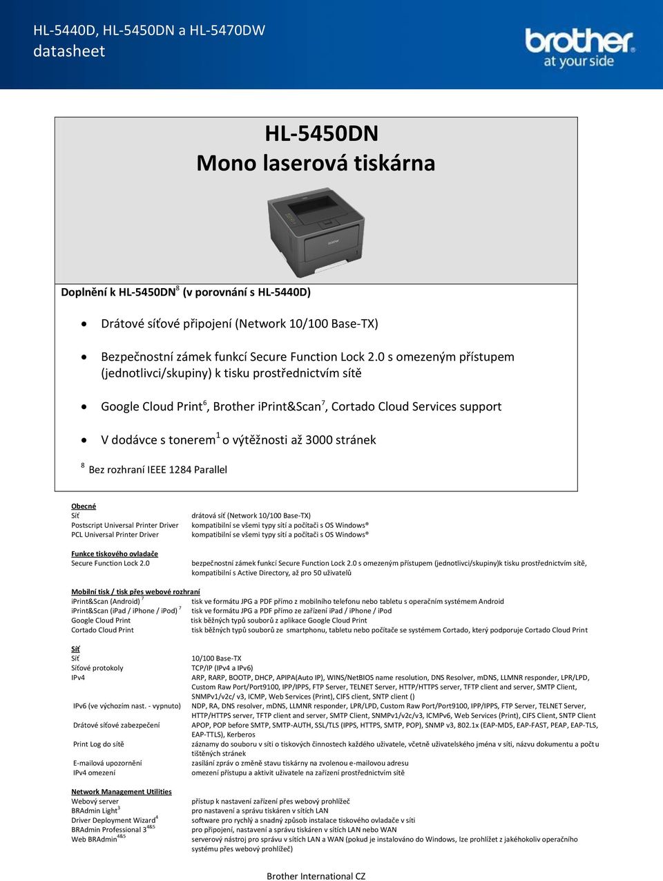 stránek 8 Bez rozhraní IEEE 1284 Parallel Obecné Postscript Universal Printer Driver PCL Universal Printer Driver Funkce tiskového ovladače Secure Function Lock 2.