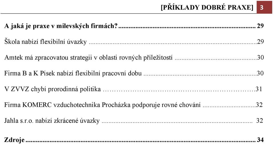 ..30 Firma B a K Písek nabízí flexibilní pracovní dobu...30 V ZVVZ chybí prorodinná politika.