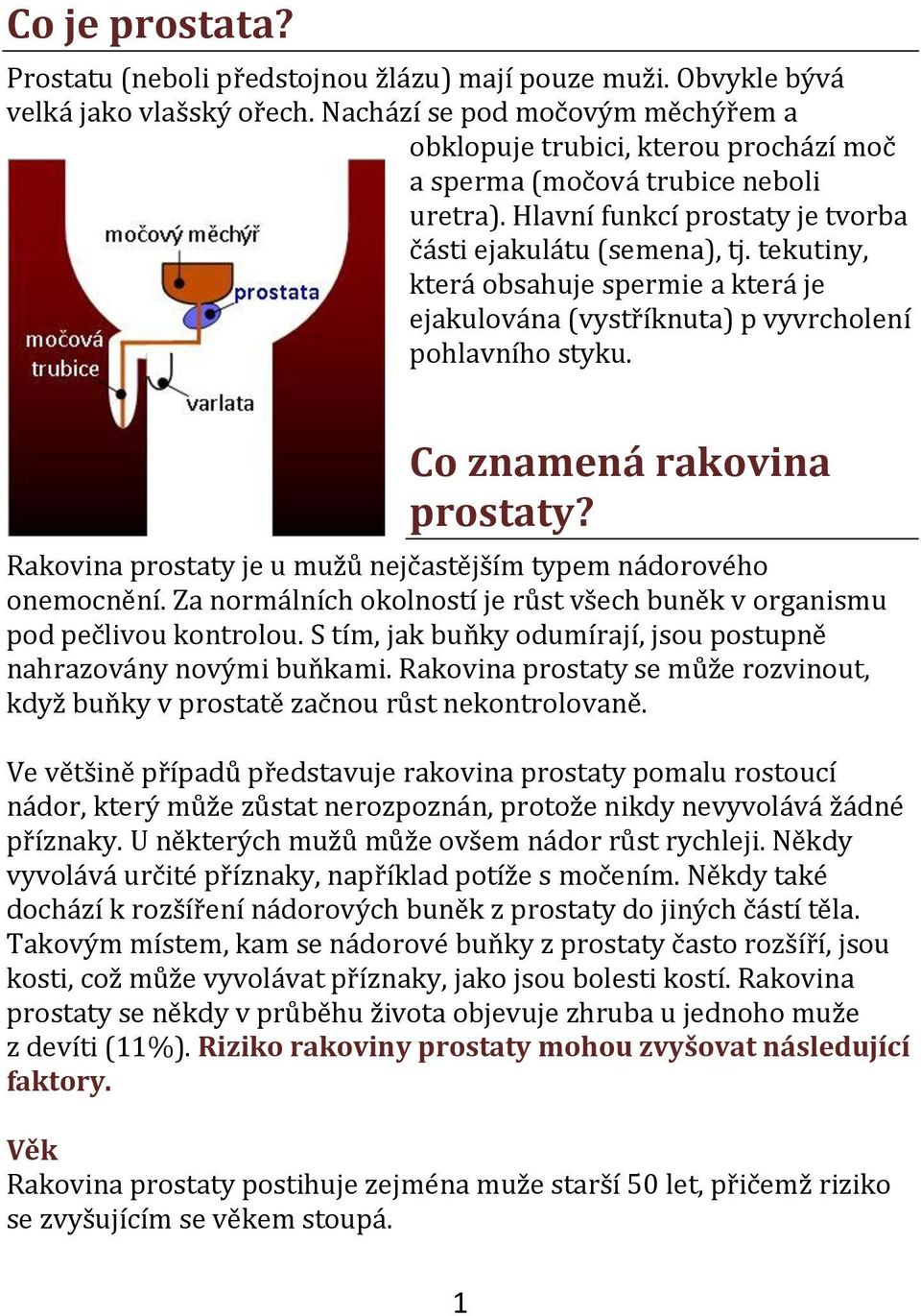 tekutiny, která obsahuje spermie a která je ejakulována (vystříknuta) p vyvrcholení pohlavního styku. Co znamená rakovina prostaty?