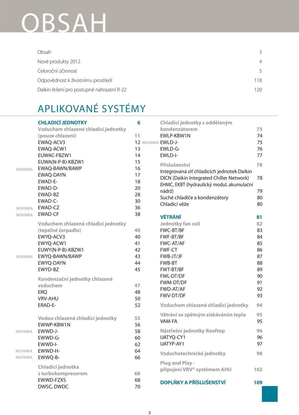 EWAD-D- 20 EWAD-BZ 28 EWAD-C- 30 EWAD-CZ 36 EWAD-CF 38 Vzduchem chlazené chladicí jednotky (tepelné čerpadlo) 40 EWYQ-ACV3 40 EWYQ-ACW1 41 EUWY(N-P-B)-KBZW1 42 EWYQ-BAWN/BAWP 43 EWYQ-DAYN 44 EWYD-BZ