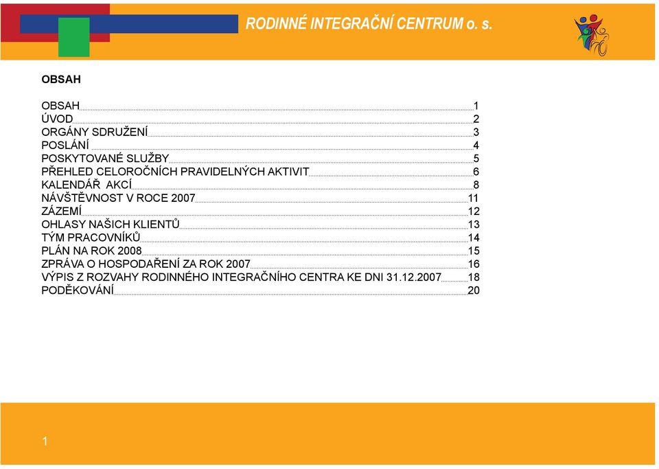 12 OHLASY NAŠICH KLIENTŮ 13 TÝM PRACOVNÍKŮ 14 PLÁN NA ROK 2008 15 ZPRÁVA O HOSPODAŘENÍ