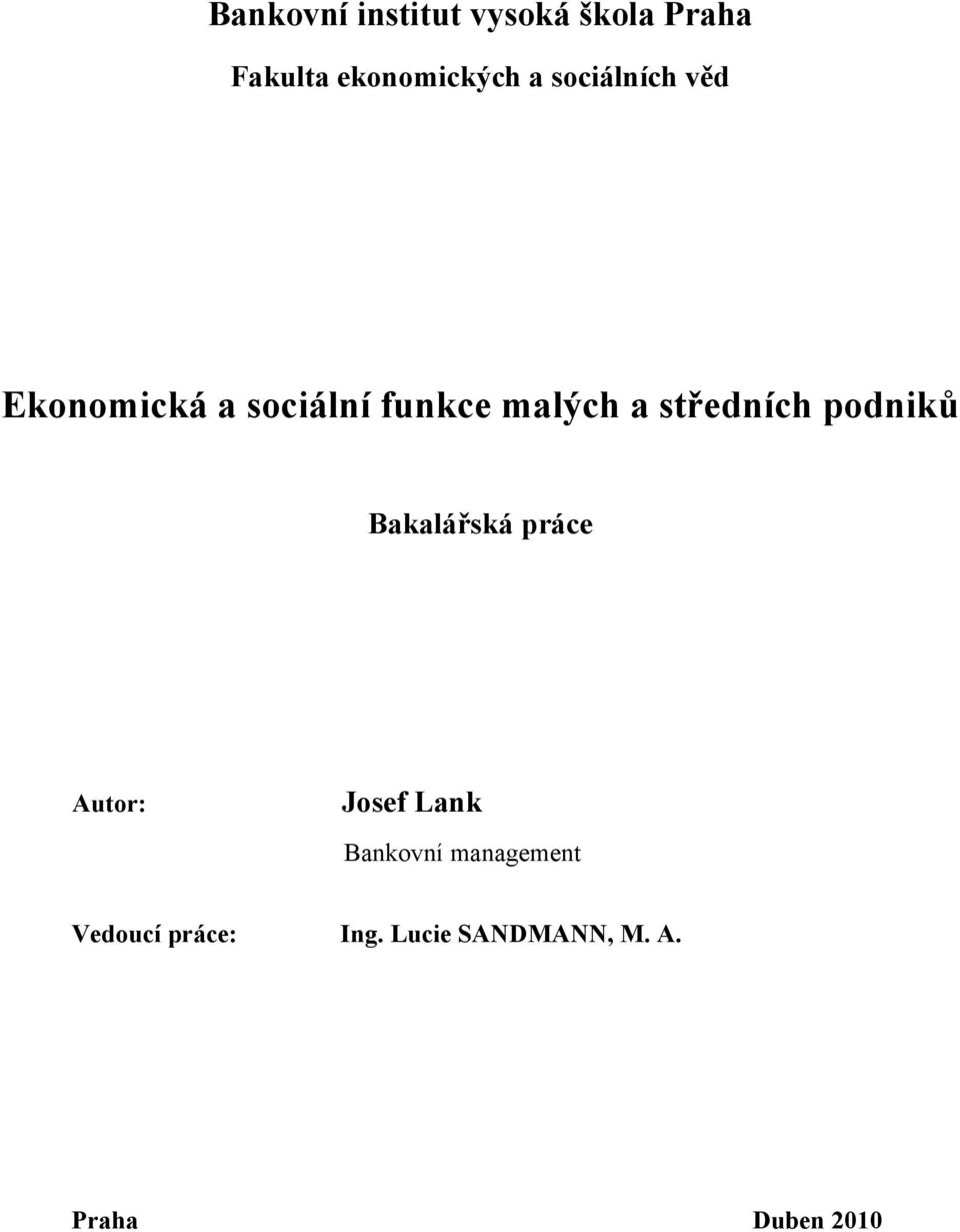 podniků (podtitul práce) Bakalářská práce Autor: Josef Lank