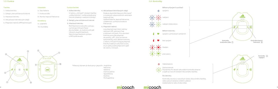 Volba tréninku V režimu micoach stiskem tlačítka volba tréninku zvolte požadovaný trénink (stažený z webové stránky). 2. Zahájit, přerušit/obnovit trénink 3.