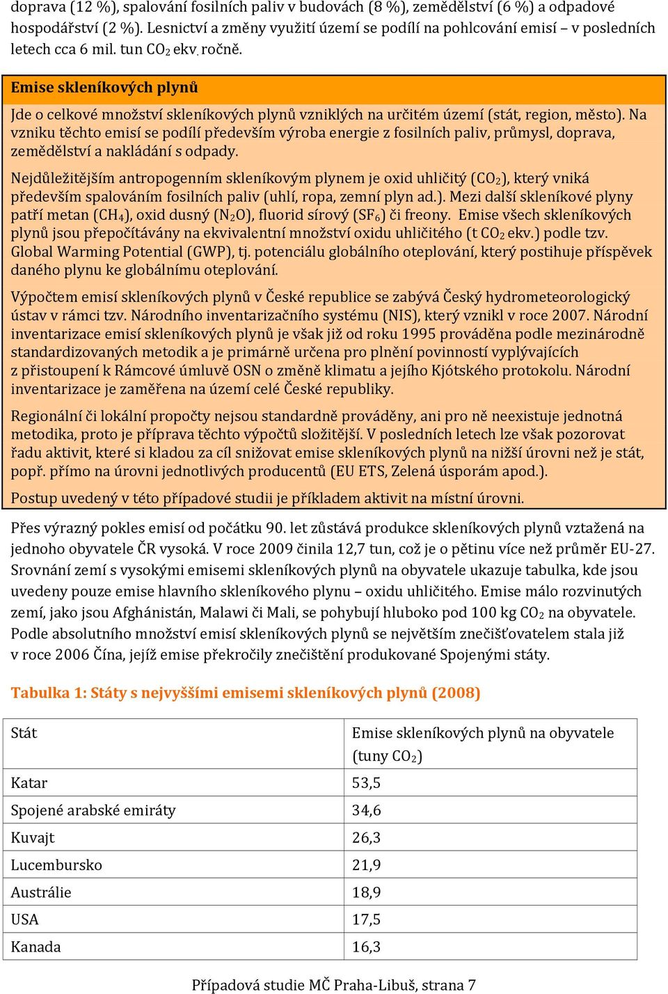 Emise skleníkových plynů Jde o celkové množství skleníkových plynů vzniklých na určitém území (stát, region, město).