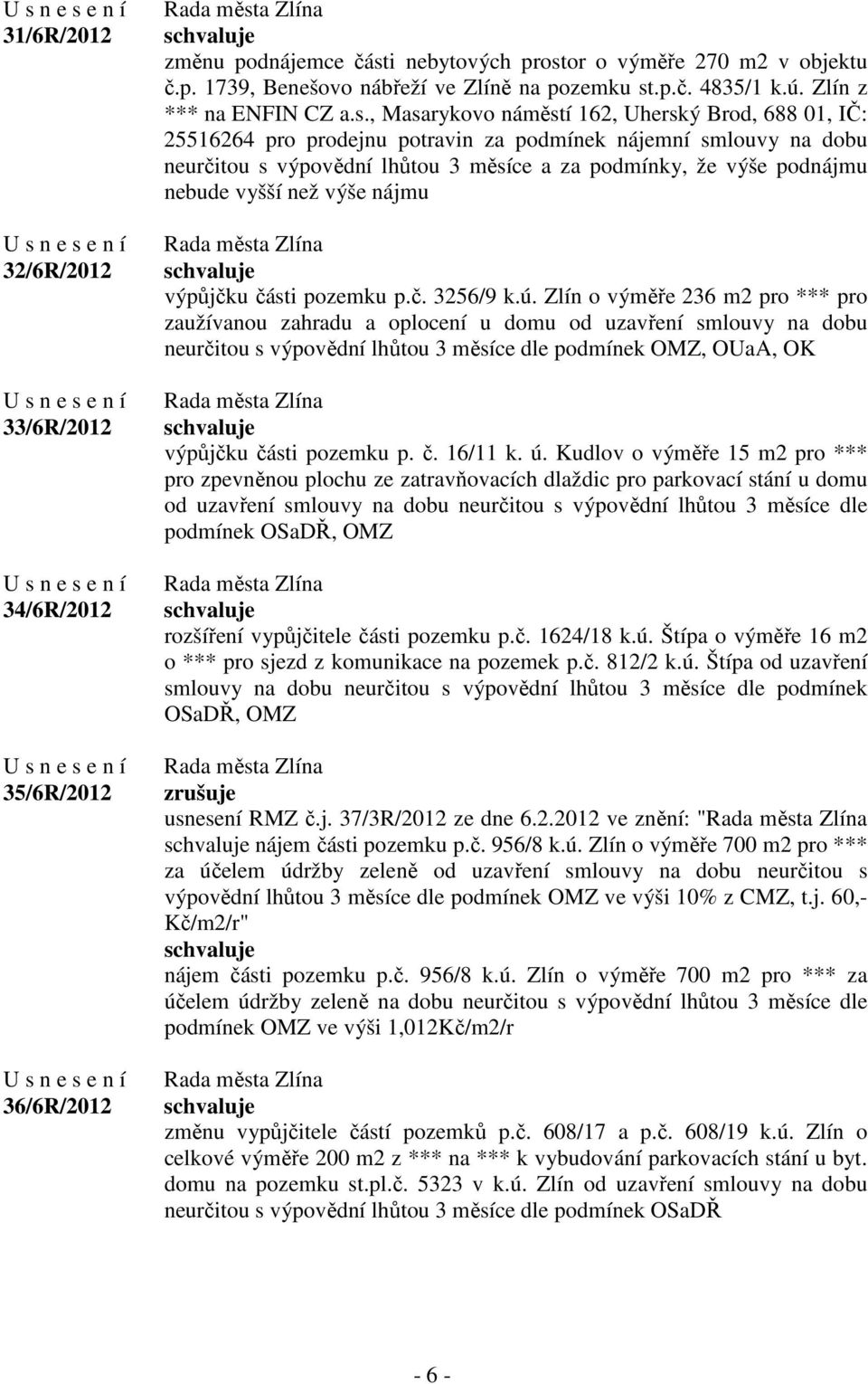 , Masarykovo náměstí 162, Uherský Brod, 688 01, IČ: 25516264 pro prodejnu potravin za podmínek nájemní smlouvy na dobu neurčitou s výpovědní lhůtou 3 měsíce a za podmínky, že výše podnájmu nebude