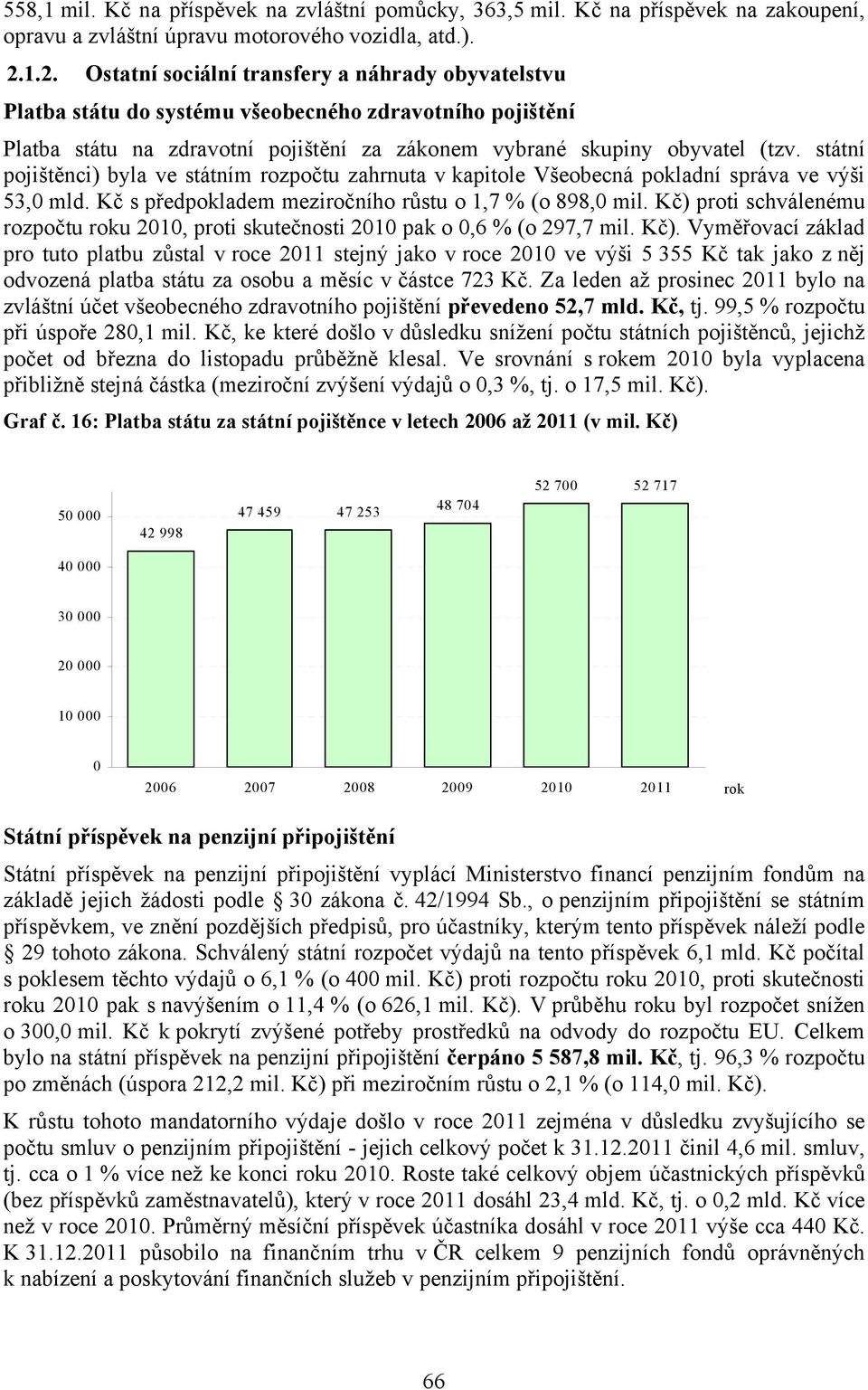 státní pojištěnci) byla ve státním rozpočtu zahrnuta v kapitole Všeobecná pokladní správa ve výši 53,0 mld. Kč s předpokladem meziročního růstu o 1,7 % (o 898,0 mil.