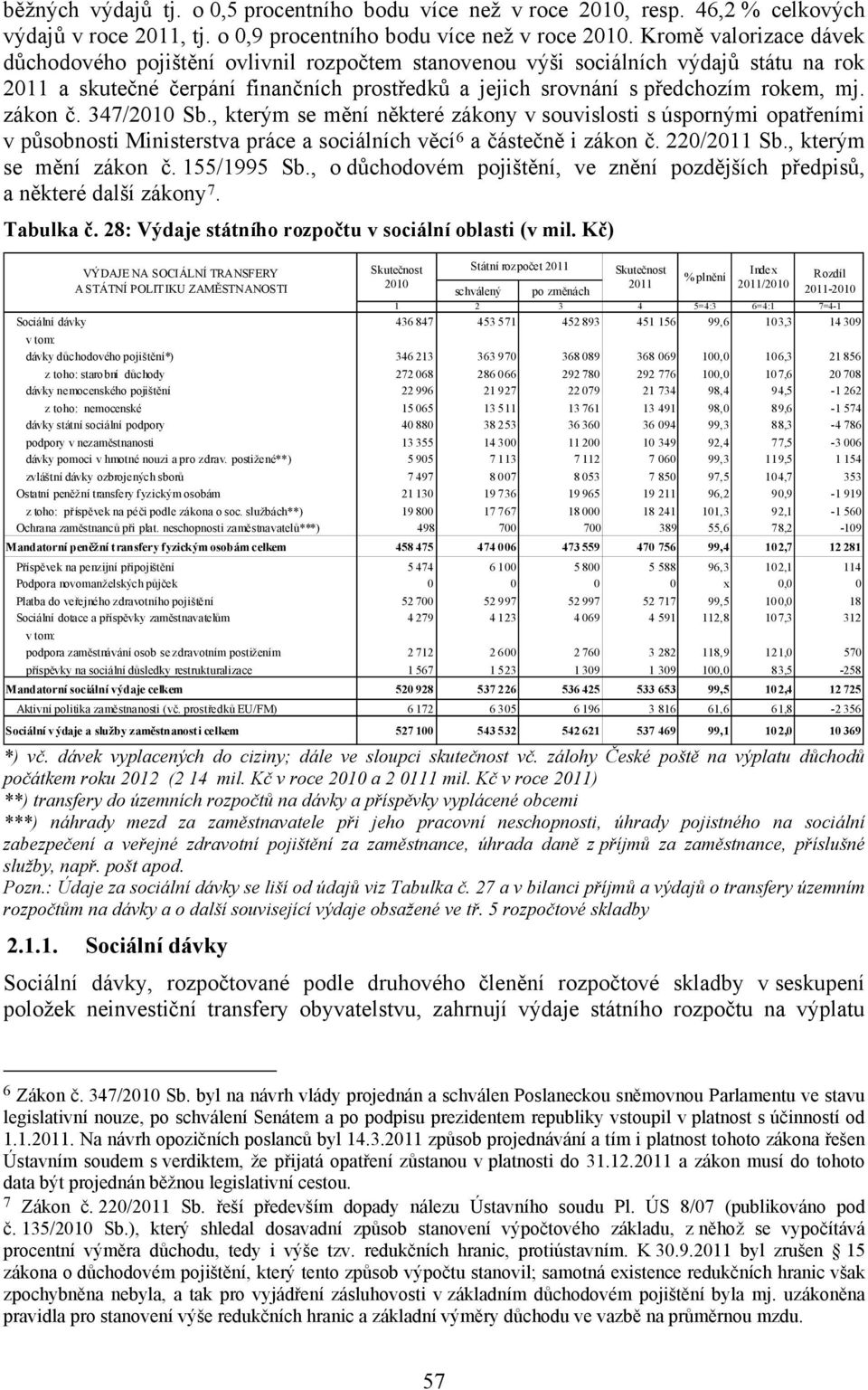 zákon č. 347/2010 Sb., kterým se mění některé zákony v souvislosti s úspornými opatřeními v působnosti Ministerstva práce a sociálních věcí 6 a částečně i zákon č. 220/2011 Sb.