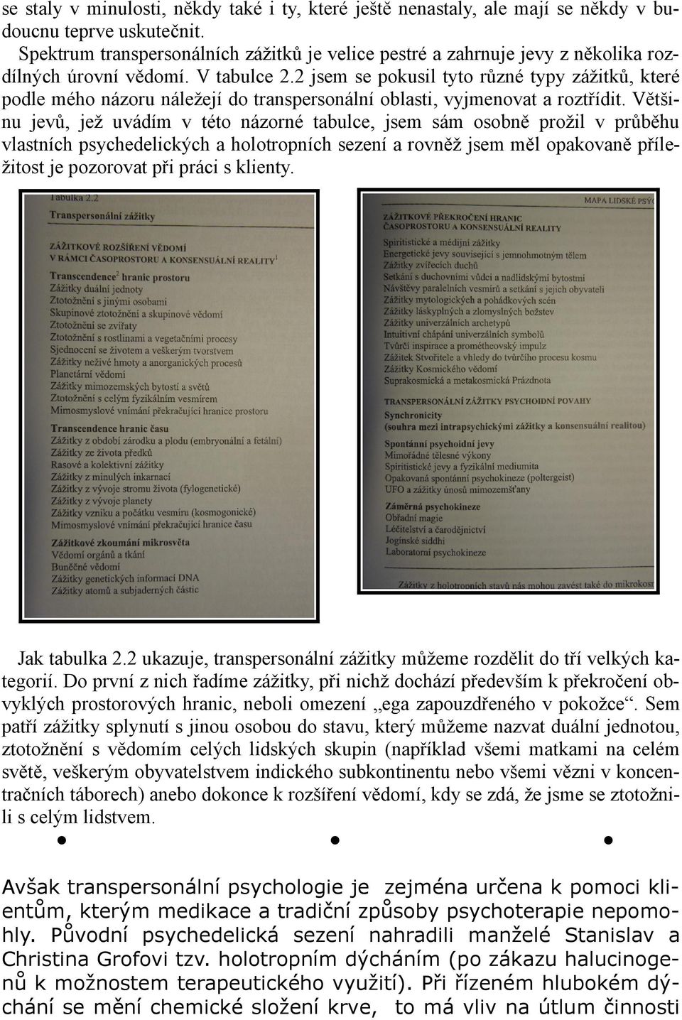 2 jsem se pokusil tyto různé typy zážitků, které podle mého názoru náležejí do transpersonální oblasti, vyjmenovat a roztřídit.