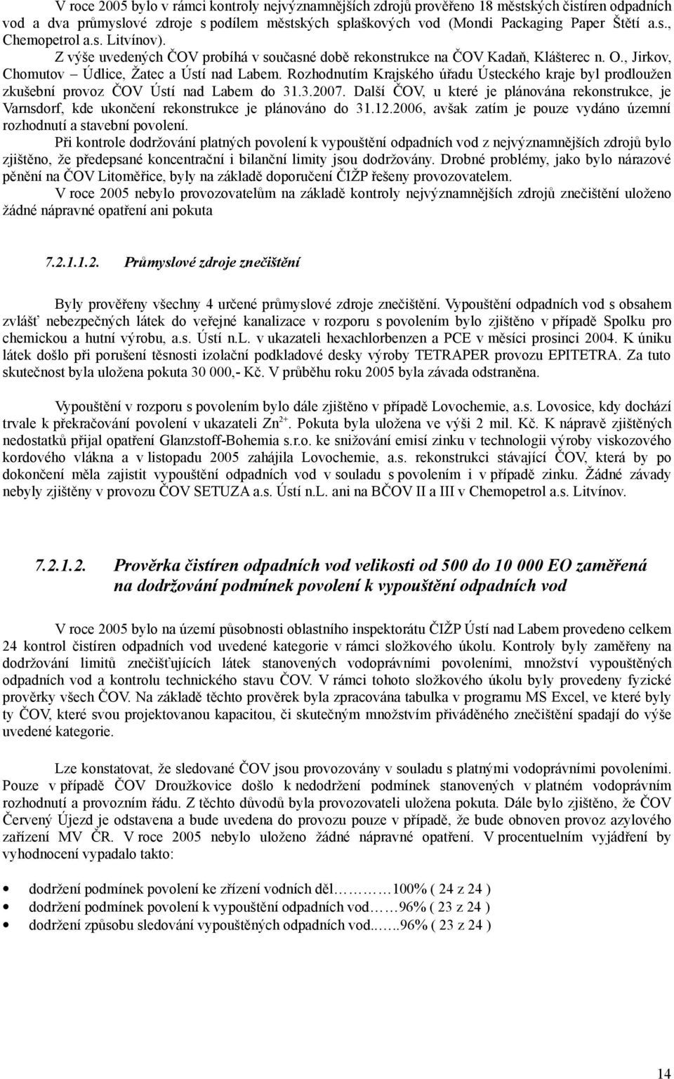 Rozhodnutím Krajského úřadu Ústeckého kraje byl prodloužen zkušební provoz ČOV Ústí nad Labem do 31.3.2007.