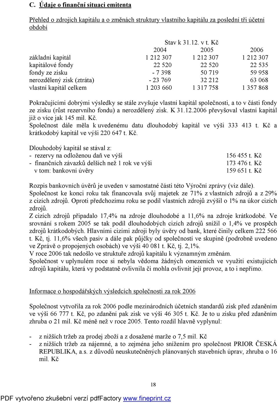 kapitál celkem 1 203 660 1 317 758 1 357 868 Pokračujícími dobrými výsledky se stále zvyšuje vlastní kapitál společnosti, a to v části fondy ze zisku (růst rezervního fondu) a nerozdělený zisk. K 31.