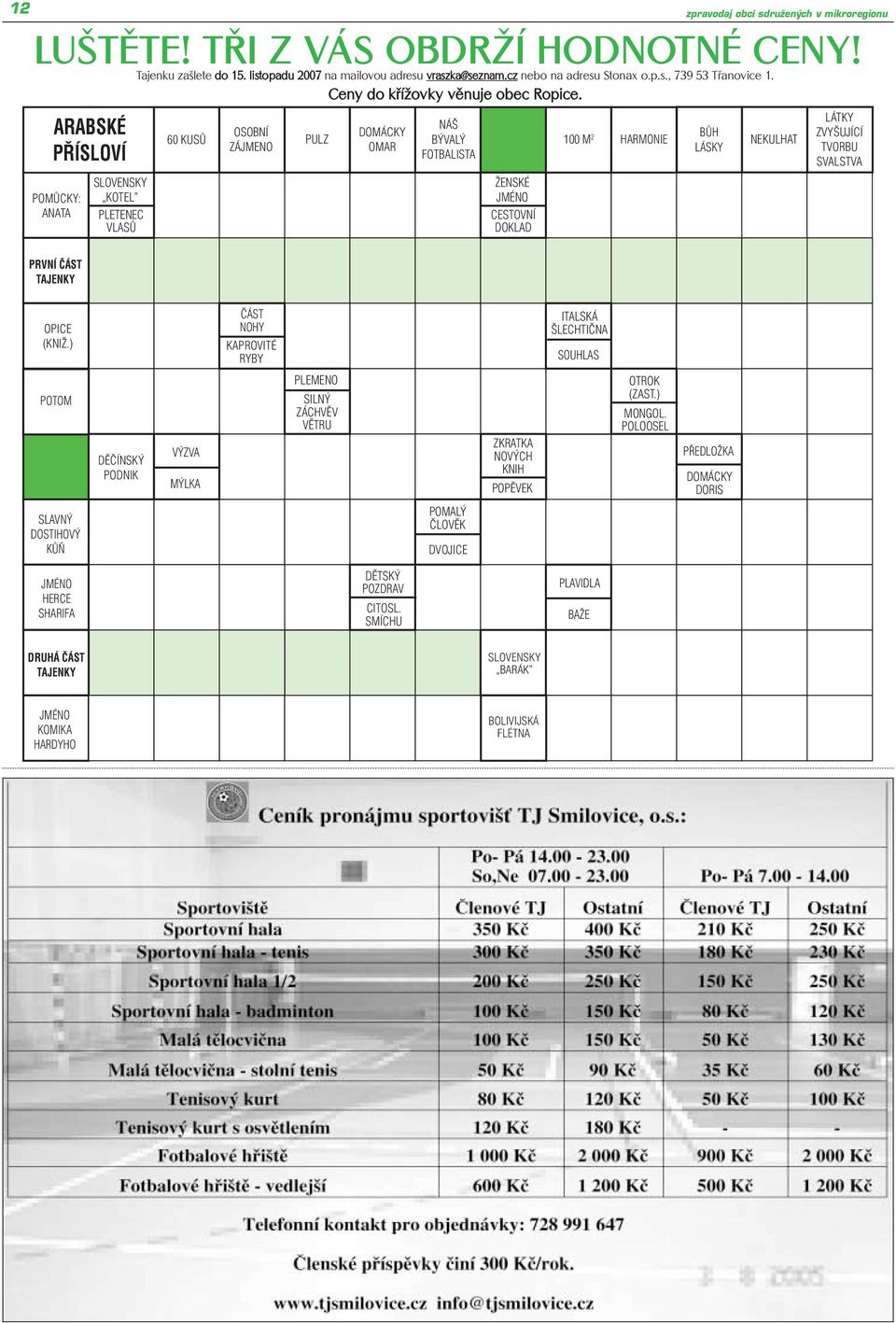 60 KUSŮ OSOBNÍ ZÁJMENO PULZ DOMÁCKY OMAR NÁŠ BÝVALÝ FOTBALISTA ŽENSKÉ JMÉNO CESTOVNÍ DOKLAD BŮH 100 M 2 HARMONIE LÁSKY NEKULHAT LÁTKY ZVYŠUJÍCÍ TVORBU SVALSTVA PRVNÍ ČÁST TAJENKY OPICE (KNIŽ.