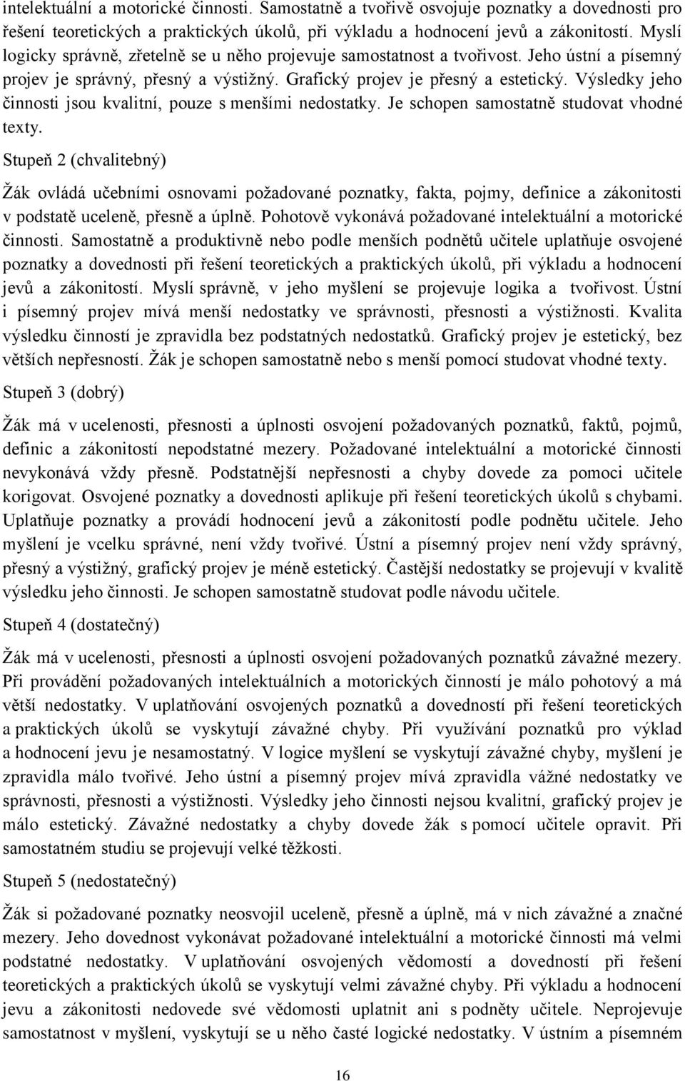 Výsledky jeho činnosti jsou kvalitní, pouze s menšími nedostatky. Je schopen samostatně studovat vhodné texty.