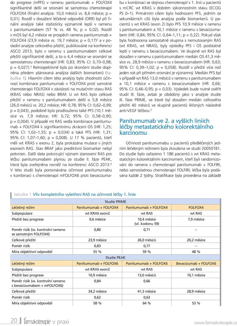 Rozdíl v mos byl 4,2 měsíce ve prospěch ramena panitumumab + FOLFOX4 (23,9 měsíce vs.