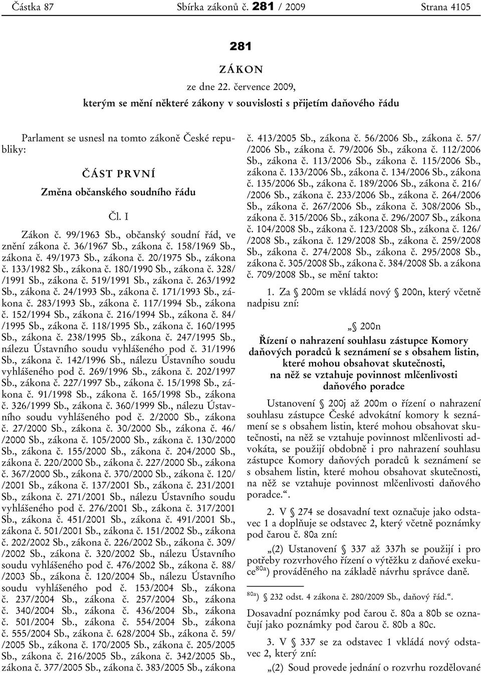 99/1963 Sb., občanský soudní řád, ve znění zákona č. 36/1967 Sb., zákona č. 158/1969 Sb., zákona č. 49/1973 Sb., zákona č. 20/1975 Sb., zákona č. 133/1982 Sb., zákona č. 180/1990 Sb., zákona č. 328/ /1991 Sb.