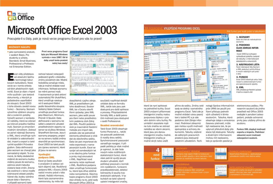Nová verze se v tomto ohledu od těch předchozích nijak neliší. Excel je však v hojné míře využíván i pro textové dokumenty, u kterých je požadováno uspořádání do sloupců.