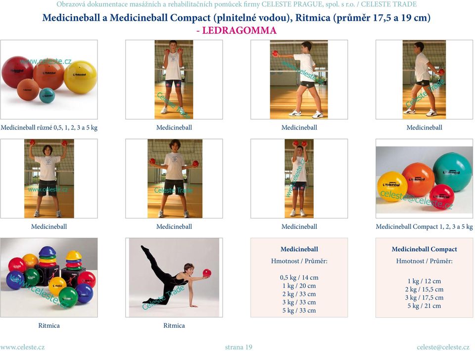 Medicineball Hmotnost / Průměr: 0,5 kg / 14 cm 1 kg / 20 cm 2 kg / 33 cm 3 kg / 33 cm 5 kg / 33 cm Medicineball Compact