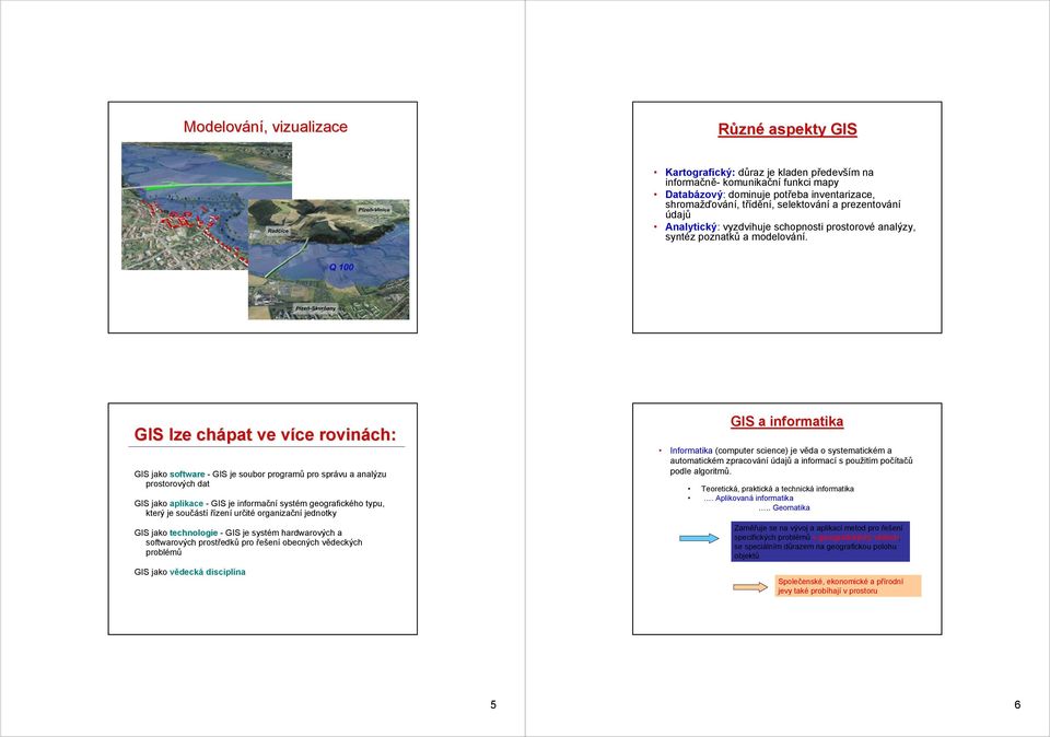 GIS lze chápat ve více v rovinách: GIS jako software - GIS je soubor programů pro správu a analýzu prostorových dat GIS jako aplikace - GIS je informační systém geografického typu, který je součástí