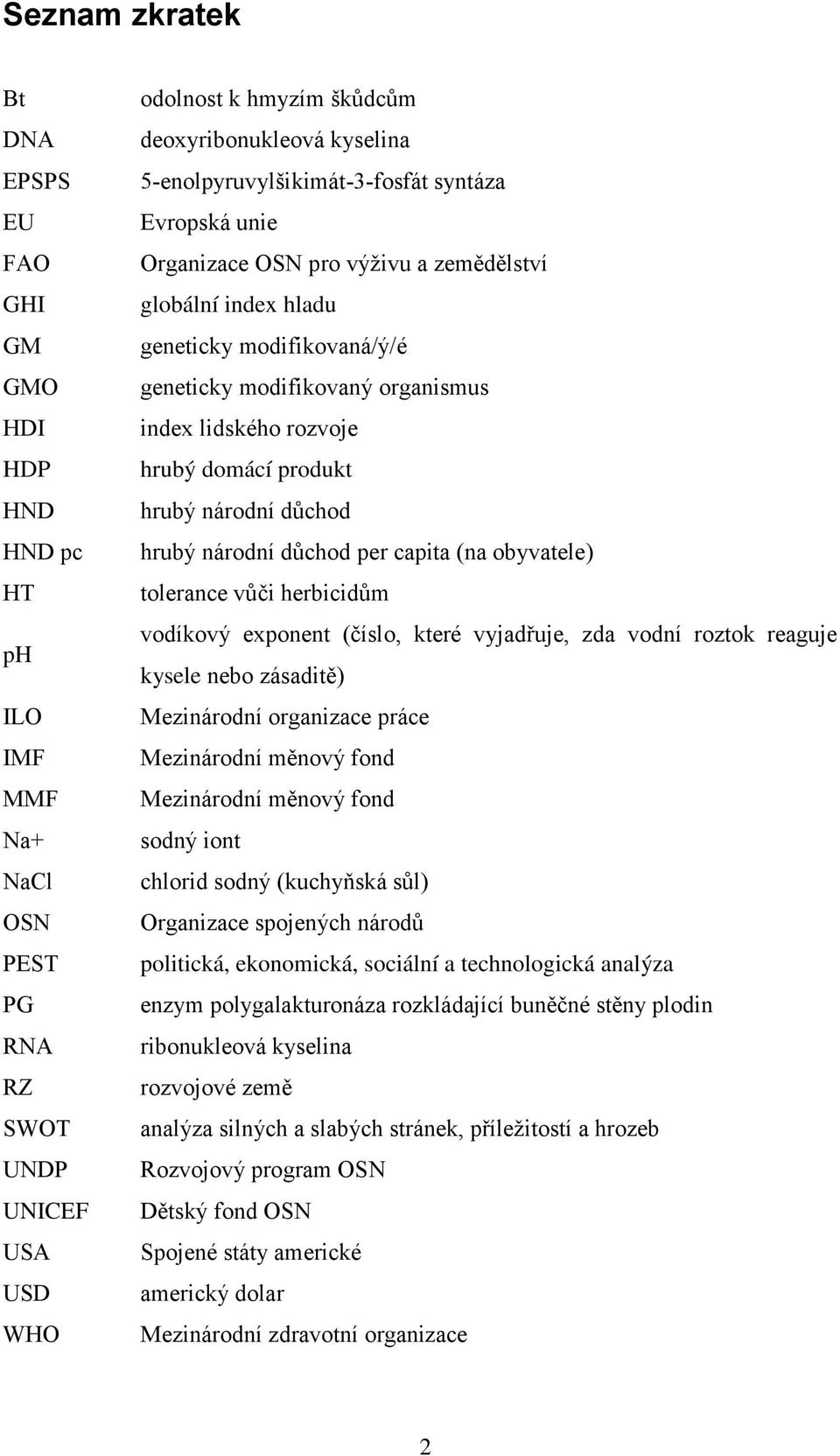 hrubý domácí produkt hrubý národní důchod hrubý národní důchod per capita (na obyvatele) tolerance vůči herbicidům vodíkový exponent (číslo, které vyjadřuje, zda vodní roztok reaguje kysele nebo