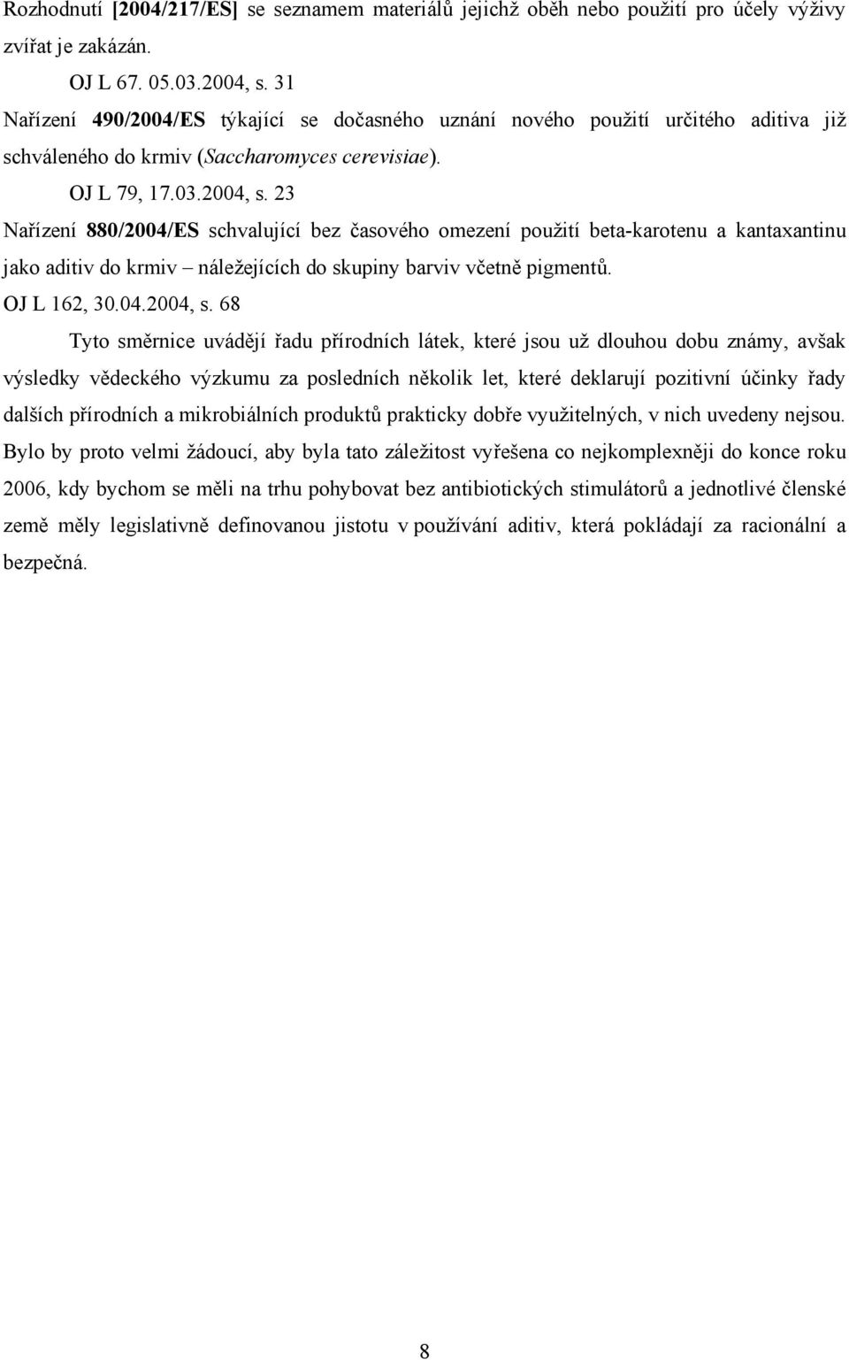 23 Nařízení 880/2004/ES schvalující bez časového omezení použití beta-karotenu a kantaxantinu jako aditiv do krmiv náležejících do skupiny barviv včetně pigmentů. OJ L 162, 30.04.2004, s.