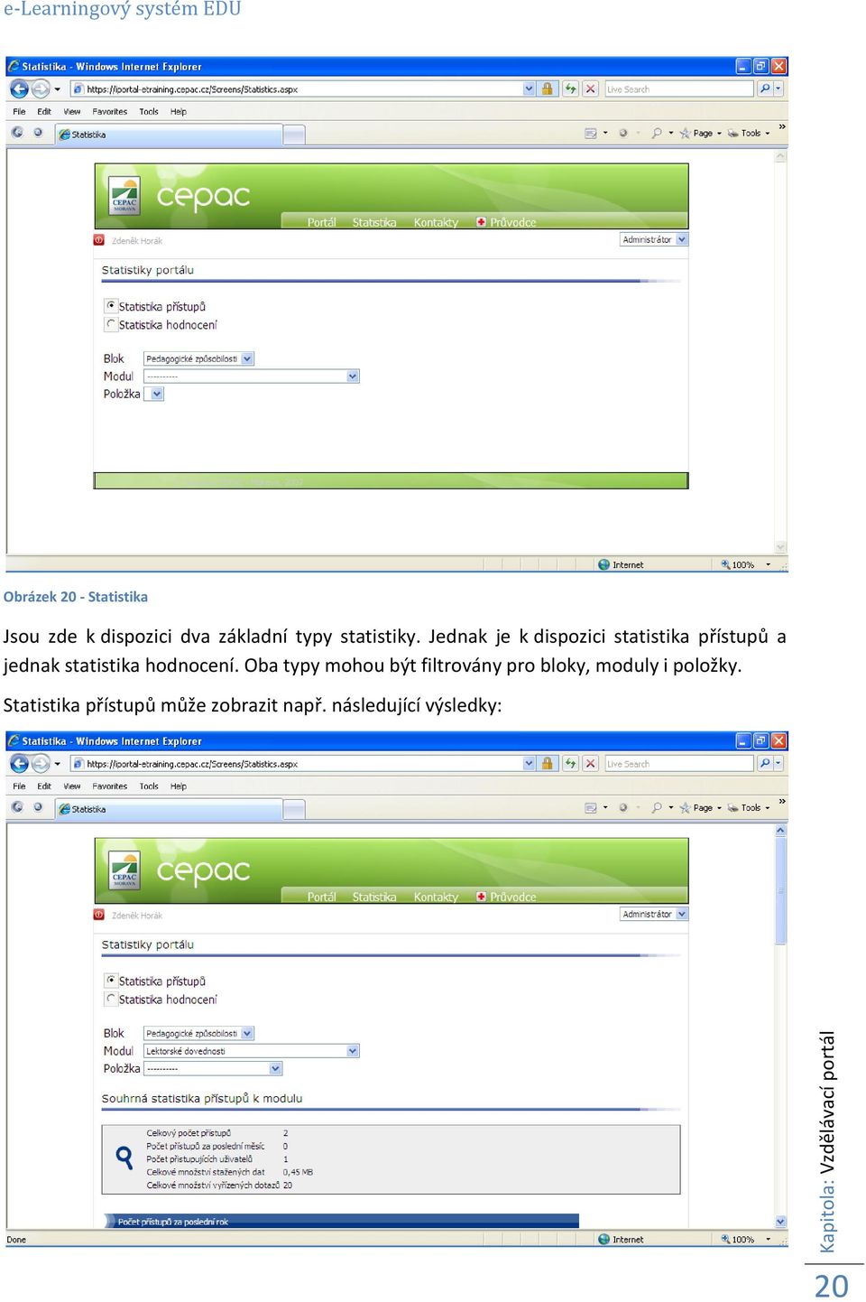 Jednak je k dispozici statistika přístupů a jednak statistika hodnocení.