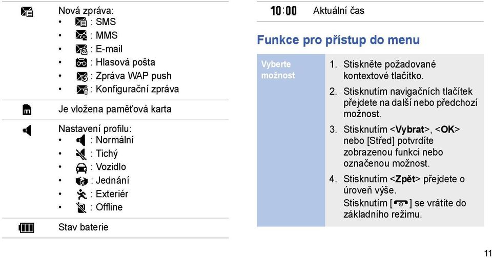 Stiskněte požadované kontextové tlačítko. 2. Stisknutím navigačních tlačítek přejdete na další nebo předchozí možnost. 3.