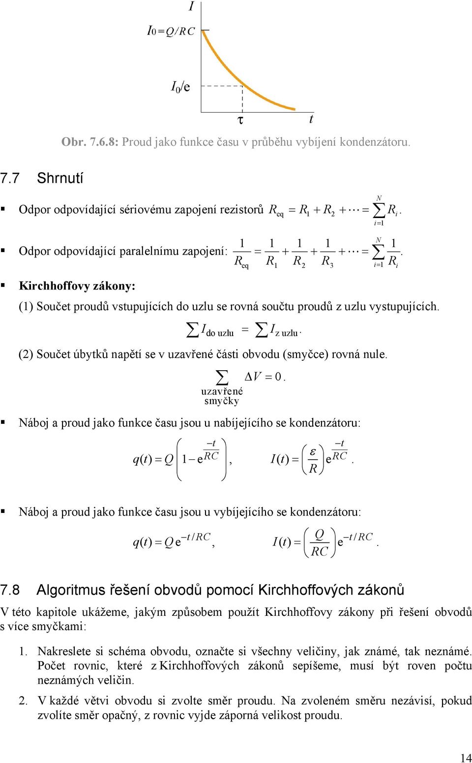 uzavřené smyčky eq V = 0. Náboj a proud jako funkce času jsou u nabíjejícího se kondenzátoru: t t qt () = Q e C, It () = e C.