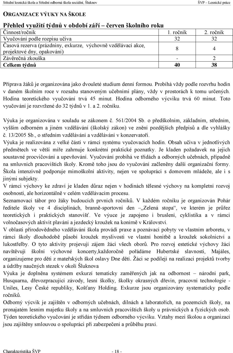 organizována jako dvouleté studium denní formou. Probíhá vždy podle rozvrhu hodin v daném školním roce v rozsahu stanoveným učebními plány, vždy v prostorách k tomu určených.