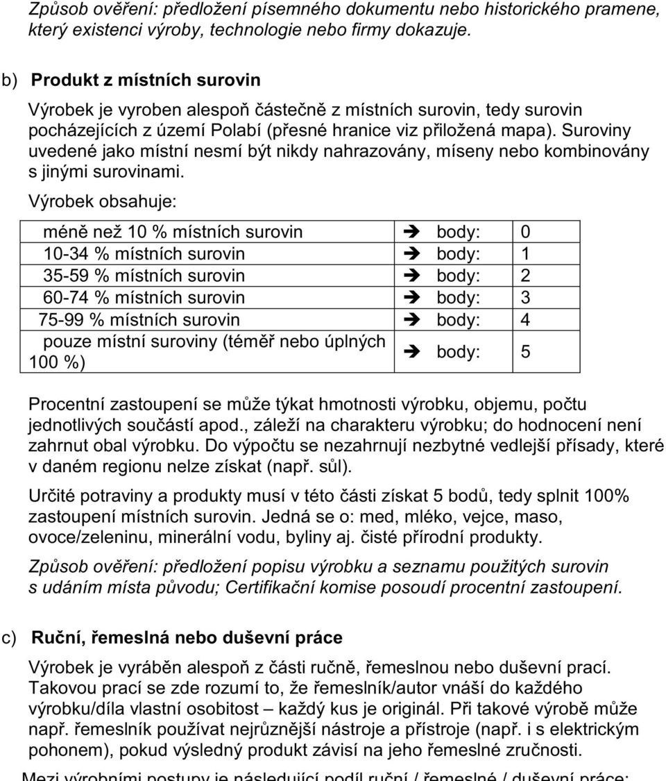 Suroviny uvedené jako místní nesmí být nikdy nahrazovány, míseny nebo kombinovány s jinými surovinami.