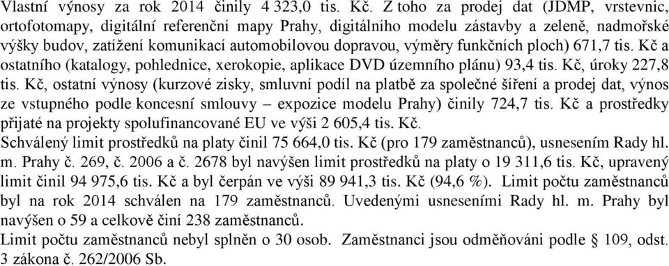 funkčních ploch) 671,7 tis. Kč a ostatního (katalogy, pohlednice, xerokopie, aplikace DVD územního plánu) 93,4 tis. Kč, úroky 227,8 tis.