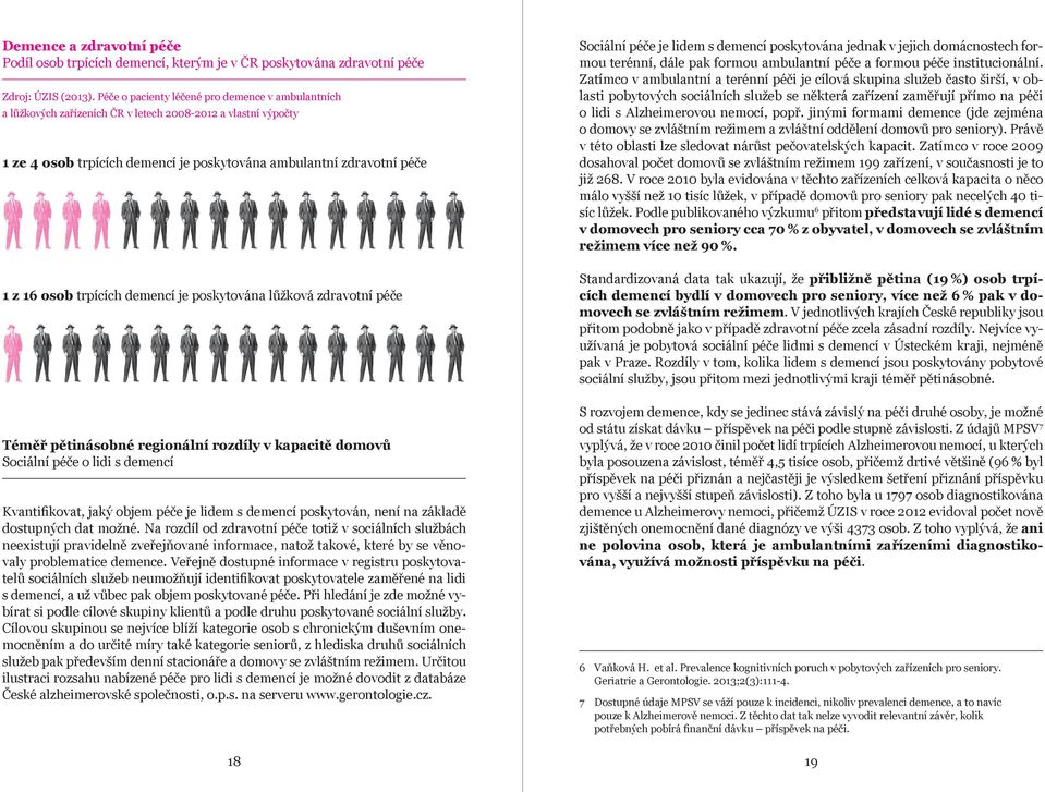 trpících demencí je poskytována lůžková zdravotní péče Téměř pětinásobné regionální rozdíly v kapacitě domovů Sociální péče o lidi s demencí Kvantifikovat, jaký objem péče je lidem s demencí