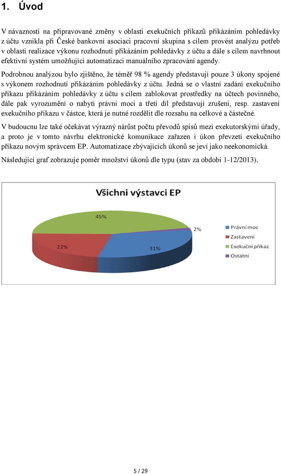 Podrobnou analýzou bylo zjištěno, že téměř 98 % agendy představují pouze 3 úkony spojené s výkonem rozhodnutí přikázáním pohledávky z účtu.