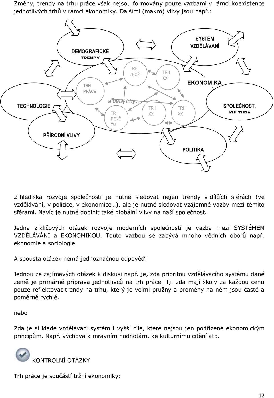 společnosti je nutné sledovat nejen trendy v dílčích sférách (ve vzdělávání, v politice, v ekonomice ), ale je nutné sledovat vzájemné vazby mezi těmito sférami.