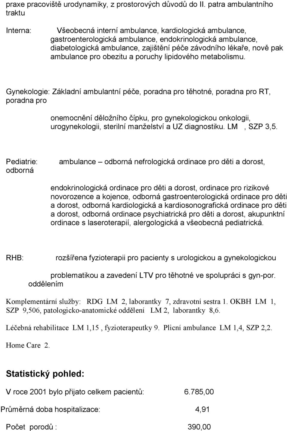 lékaře, nově pak ambulance pro obezitu a poruchy lipidového metabolismu.