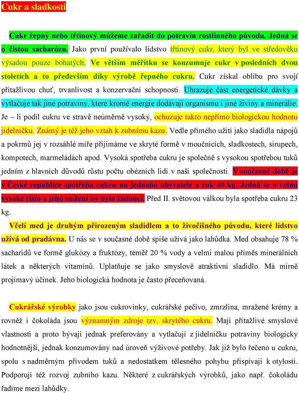 Cukr získal oblibu pro svojí přitažlivou chuť, trvanlivost a konzervační schopnosti.