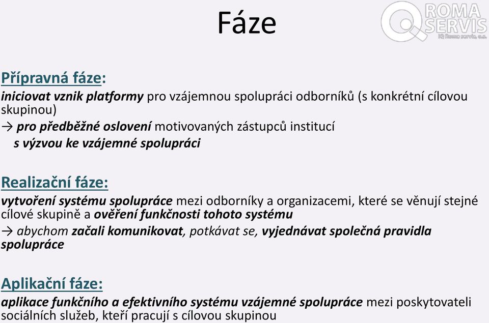 které se věnují stejné cílové skupině a ověření funkčnosti tohoto systému abychom začali komunikovat, potkávat se, vyjednávat společná pravidla