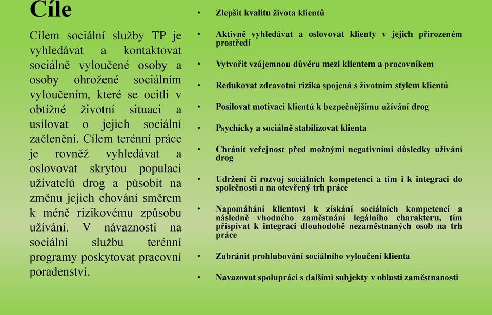 V návaznosti na sociální službu terénní programy poskytovat pracovní poradenství.