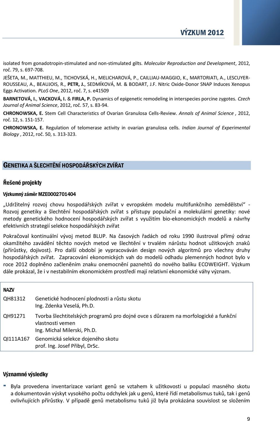 e41509 BARNETOVÁ, I., VACKOVÁ, I. & FIRLA, P. Dynamics of epigenetic remodeling in interspecies porcine zygotes. Czech Journal of Animal Science, 2012, roč. 57, s. 83-94. CHRONOWSKA, E.