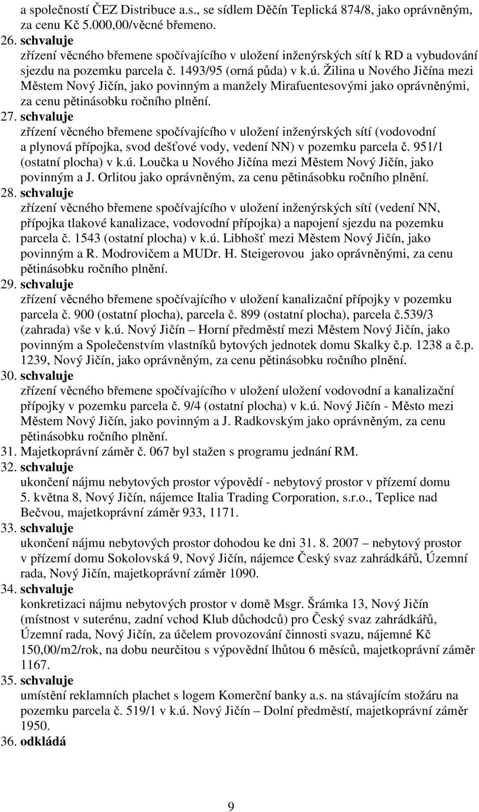 Žilina u Nového Jičína mezi Městem Nový Jičín, jako povinným a manžely Mirafuentesovými jako oprávněnými, za cenu pětinásobku ročního plnění. 27.