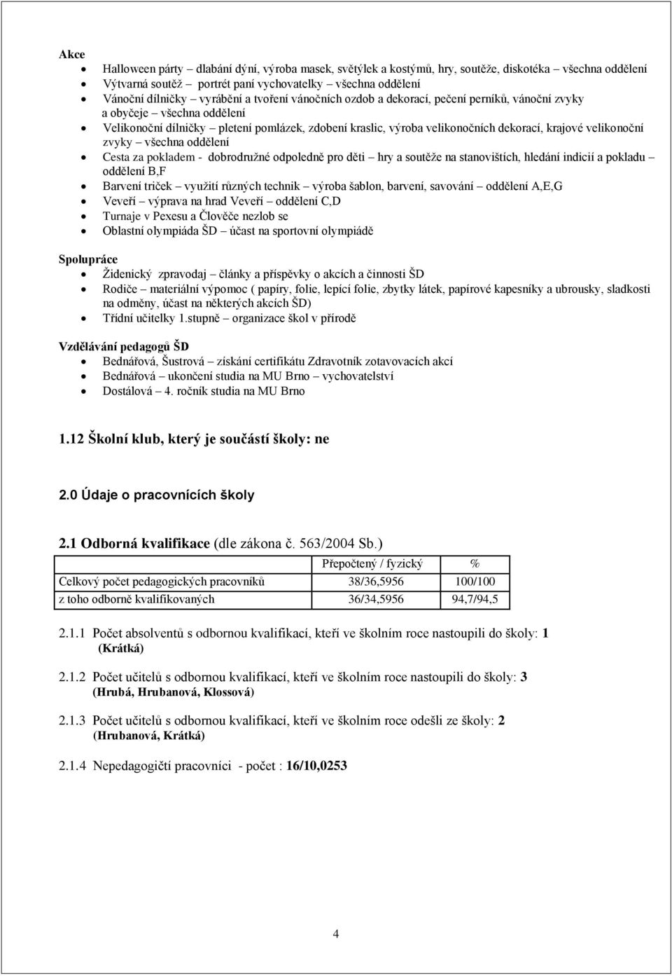 zvyky všechna oddělení Cesta za pokladem - dobrodruţné odpoledně pro děti hry a soutěţe na stanovištích, hledání indicií a pokladu oddělení B,F Barvení triček vyuţití různých technik výroba šablon,