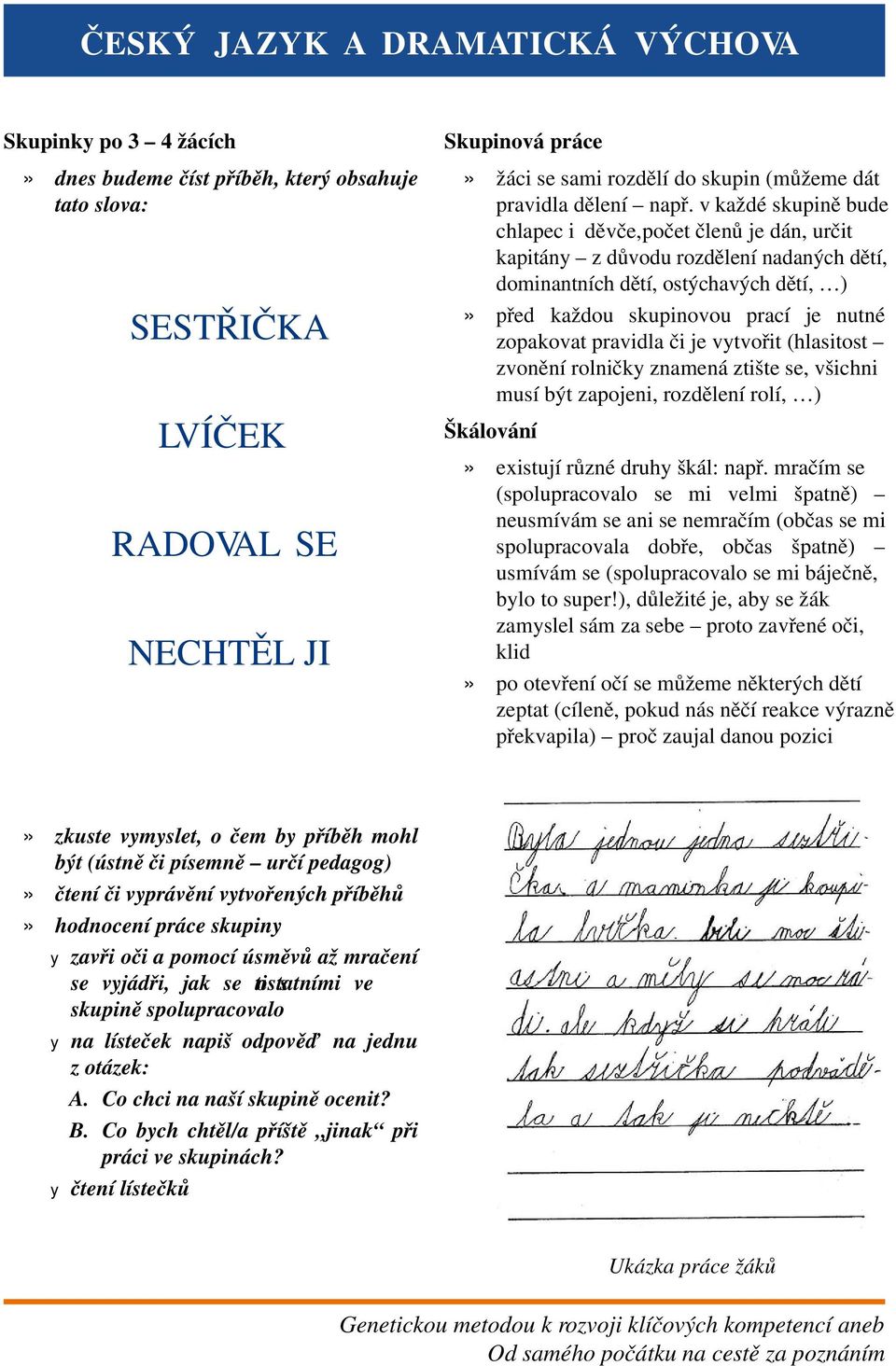 pravidla či je vytvořit (hlasitost zvonění rolničky znamená ztište se, všichni musí být zapojeni, rozdělení rolí, ) existují různé druhy škál: např.