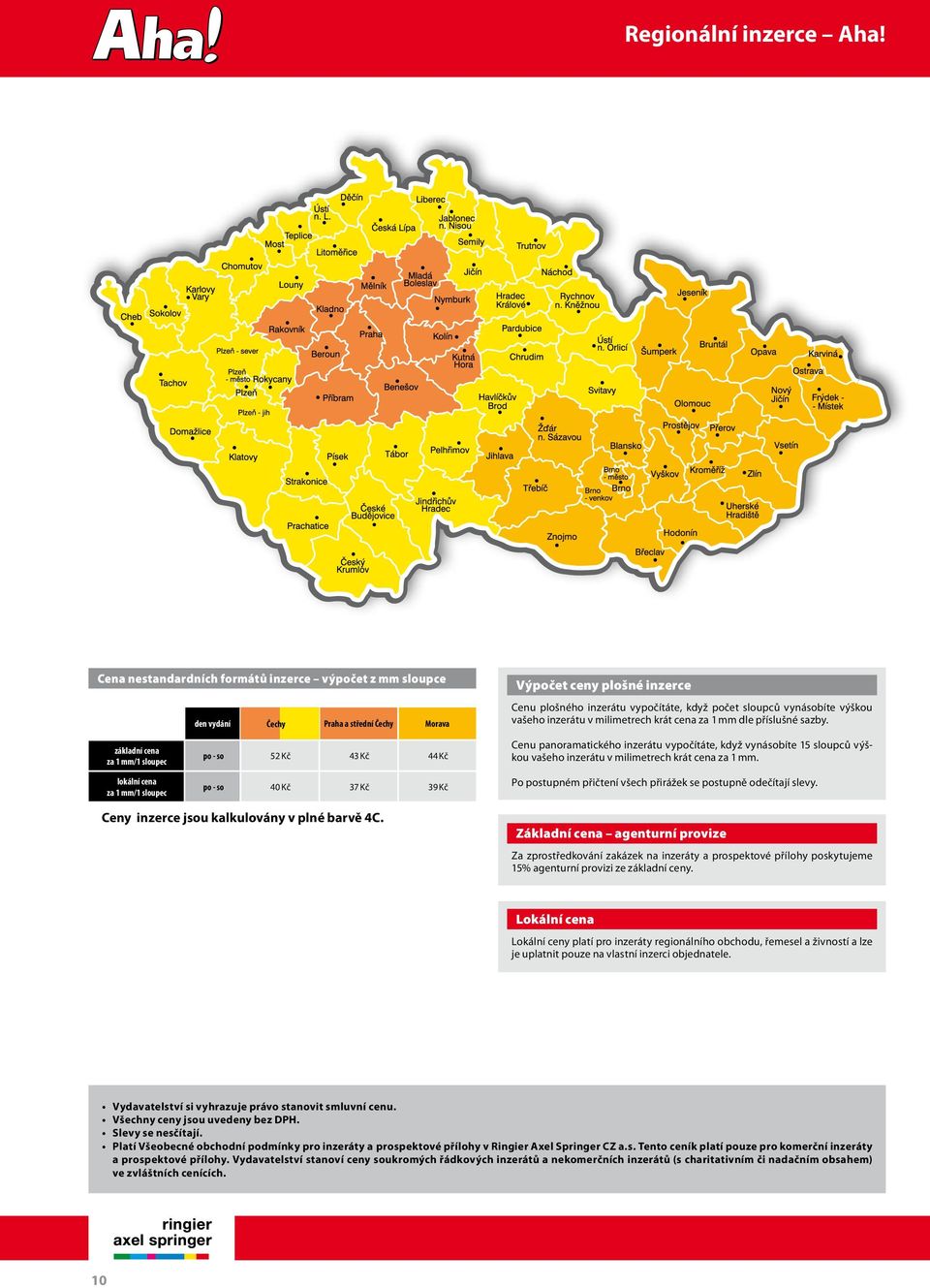 4C. Výpočet ceny plošné inzerce Cenu plošného inzerátu vypočítáte, když počet sloupců vynásobíte výškou vašeho inzerátu v milimetrech krát cena za 1 mm dle příslušné sazby.