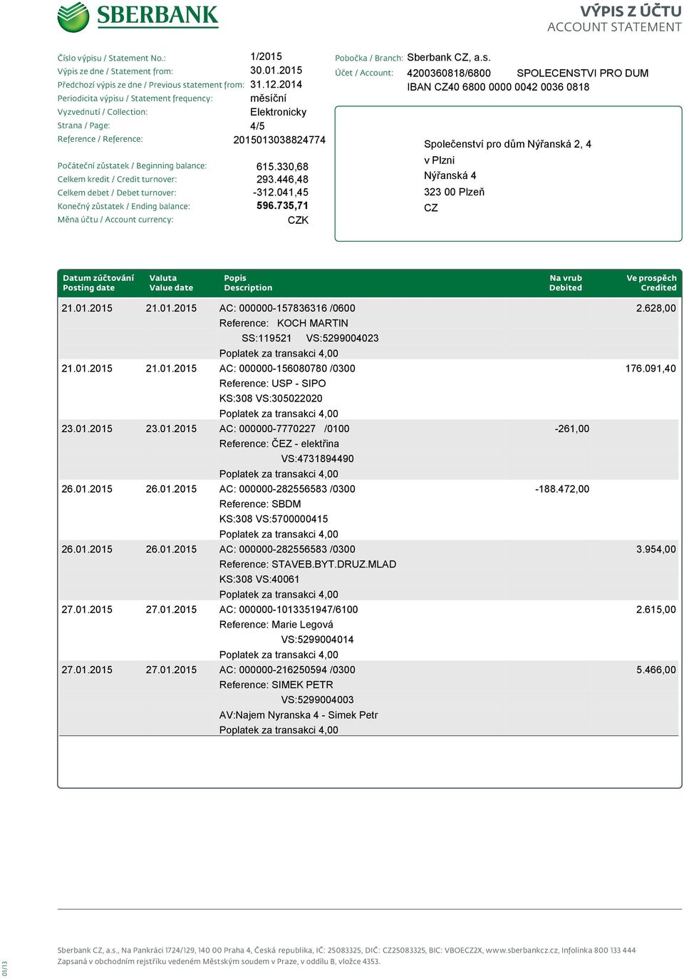 ČEZ - elektřina VS:4731894490 AC: 000000-282556583 /0300 Reference: SBDM KS:308 VS:5700000415 AC: 000000-282556583 /0300 Reference: STAVEB.BYT.DRUZ.