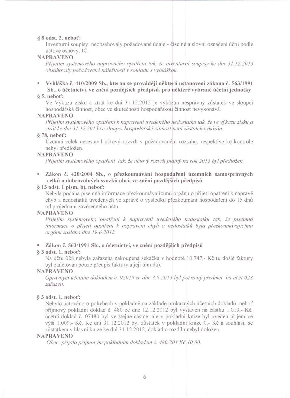 , kterou se provádějí některá ustanovení zákona č. 563/1991 Sb., o účetnictví, ve znění pozdějších předpisů, pro některé vybrané účetní jednotky 5, neboť: Ve Výkazu zisku a ztrát ke dni 31.12.