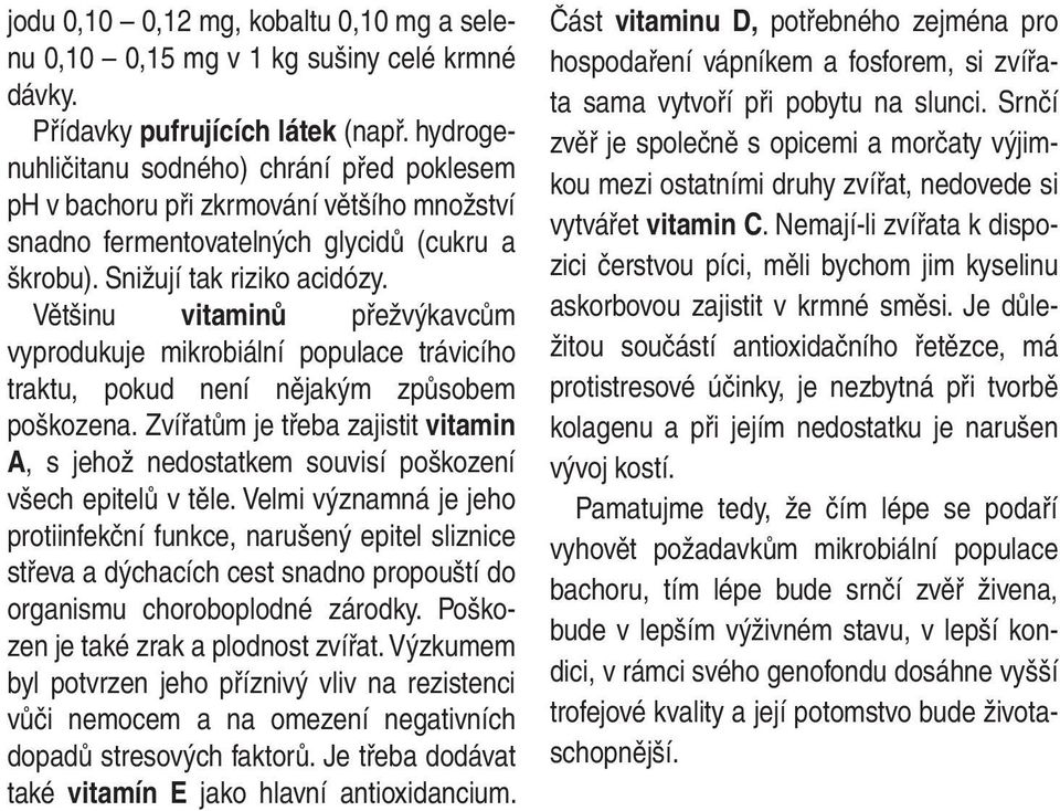 Většinu vitaminů přežvýkavcům vyprodukuje mikrobiální populace trávicího traktu, pokud není nějakým způsobem poškozena.