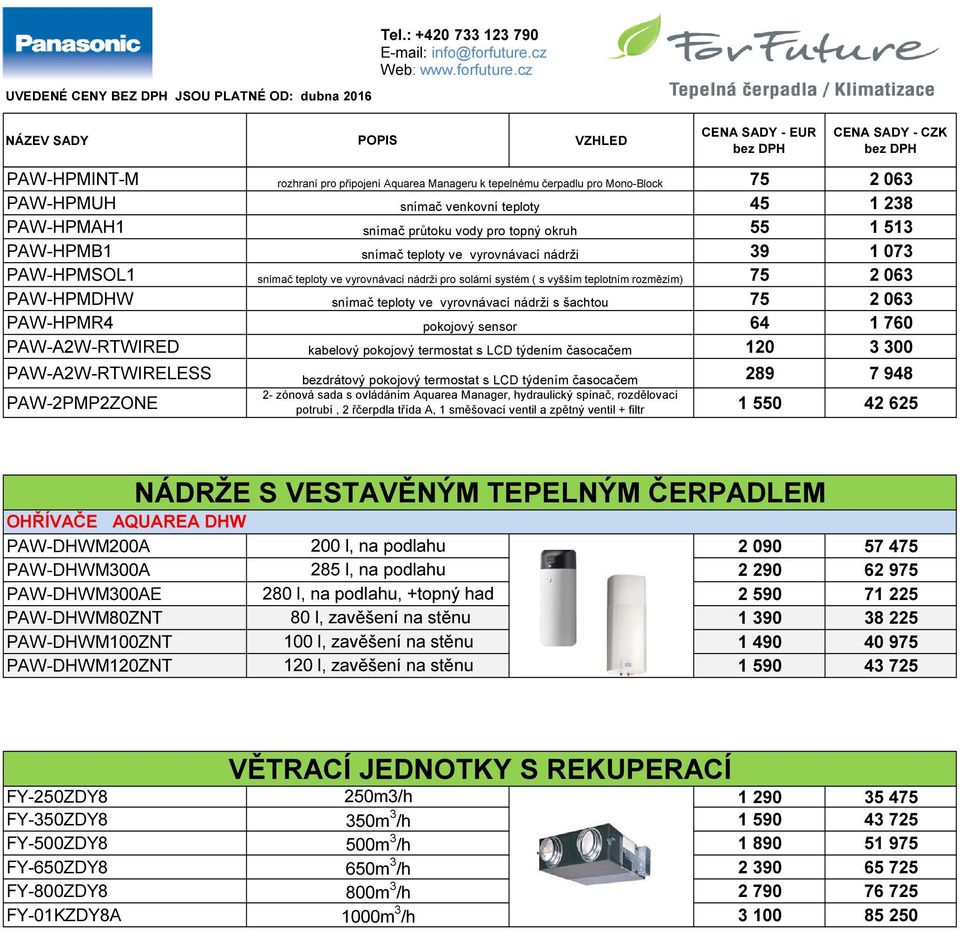 s vyšším teplotním rozmězím) 75 2 063 PAW-HPMDHW snímač teploty ve vyrovnávací nádrži s šachtou 75 2 063 PAW-HPMR4 pokojový sensor 64 1 760 PAW-A2W-RTWIRED 120 3 300 kabelový pokojový termostat s LCD