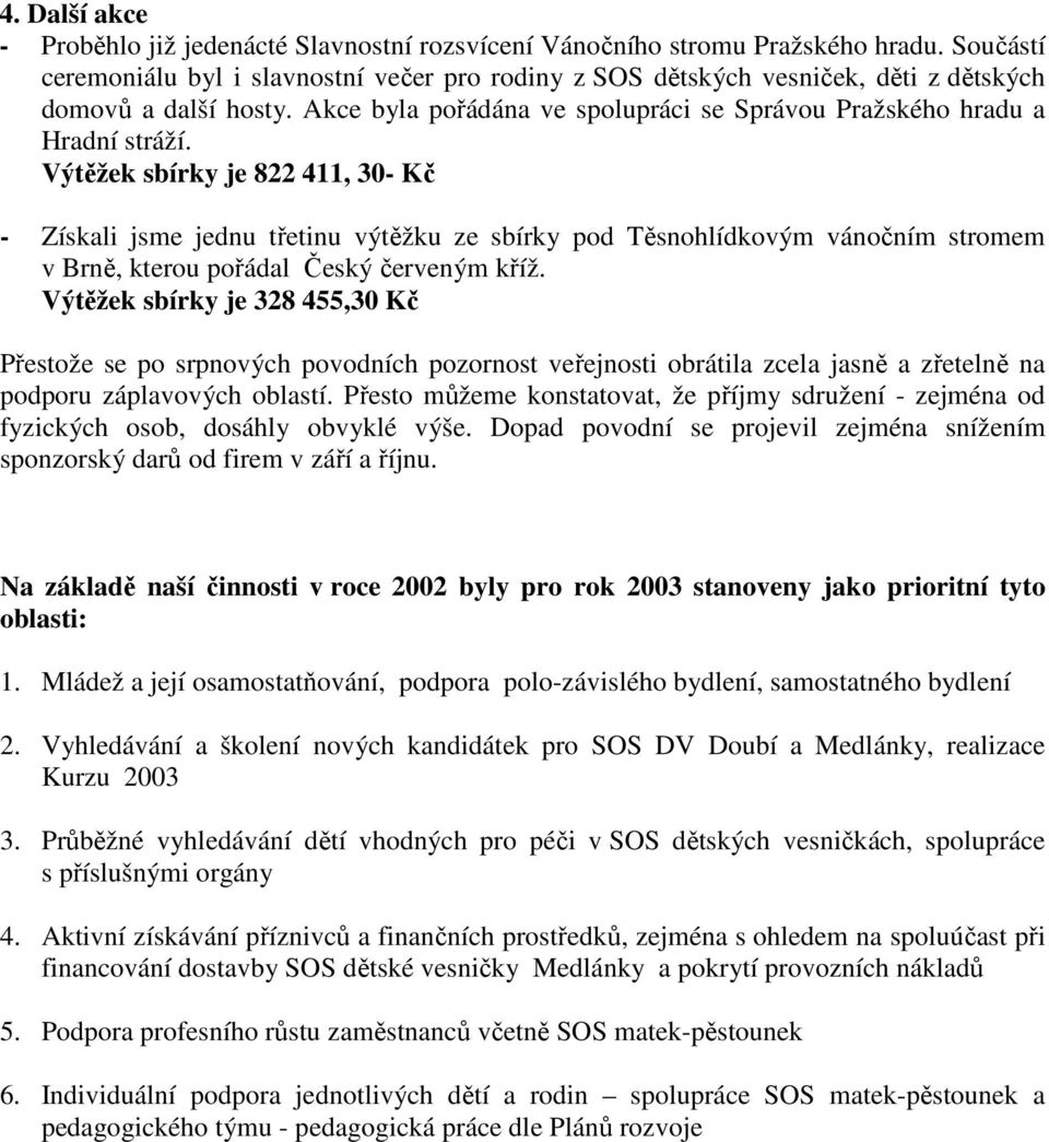 Výtěžek sbírky je 822 411, 30- Kč - Získali jsme jednu třetinu výtěžku ze sbírky pod Těsnohlídkovým vánočním stromem v Brně, kterou pořádal Český červeným kříž.