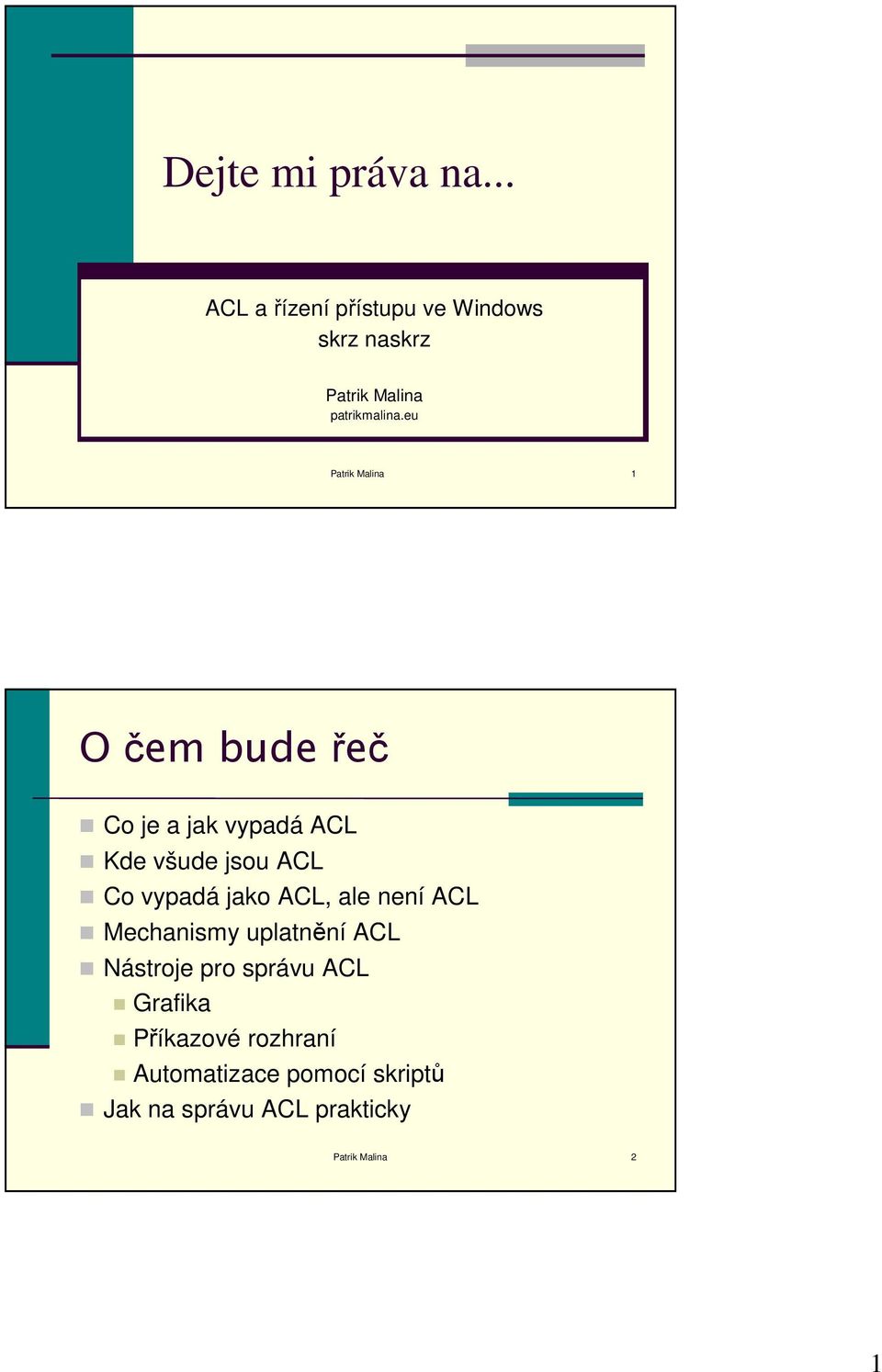 eu Patrik Malina 1 O čem bude řeč Co je a jak vypadá ACL Kde všude jsou ACL Co vypadá