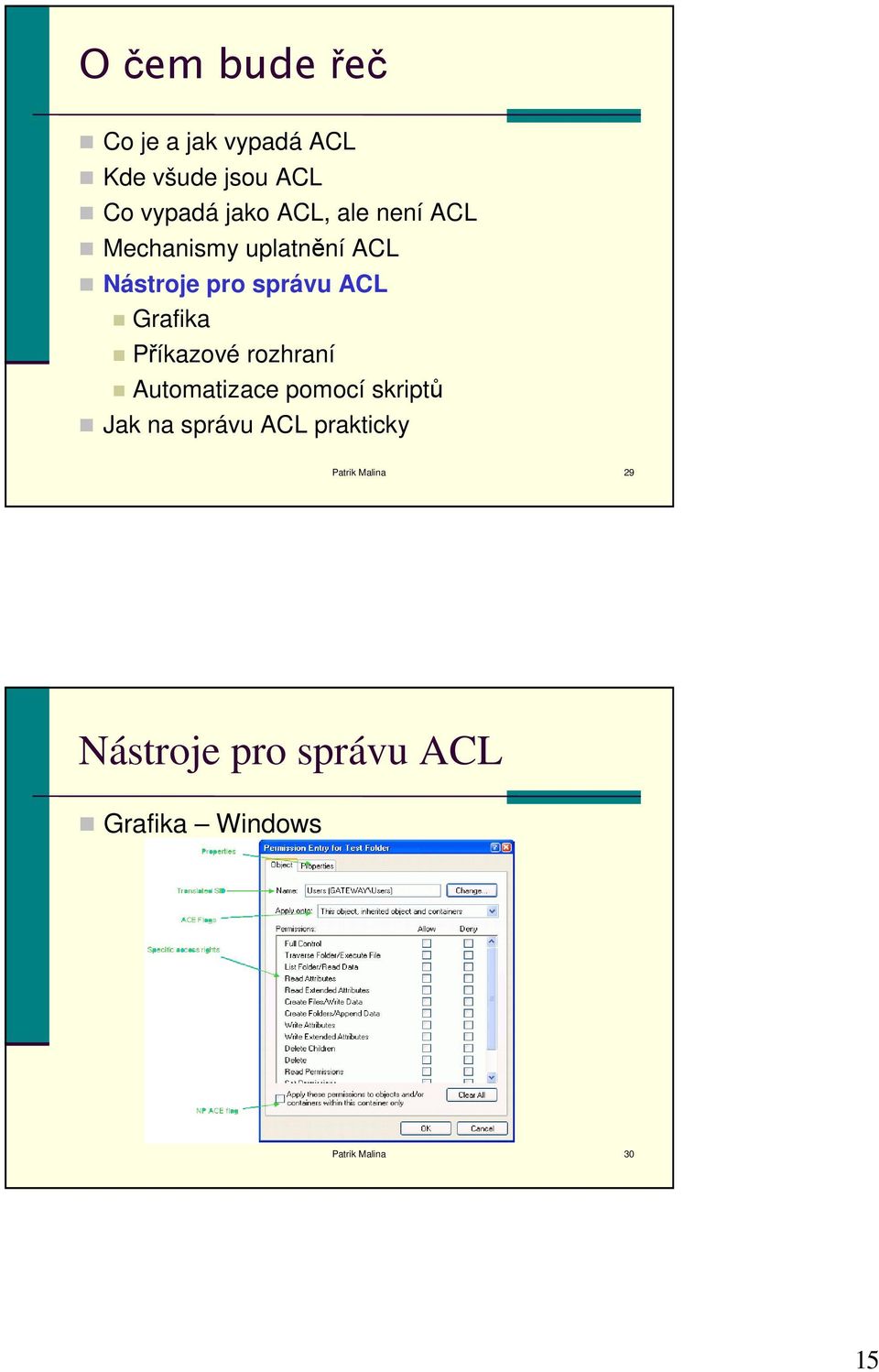 Příkazové rozhraní Automatizace pomocí skriptů Jak na správu ACL prakticky