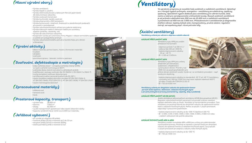 vzduchotechnických zařízení pro jaderné elektrárny Výroba tlakových nádob a tlakových nádob pro autoklávy, tepelné výměníky, zásobníky, sila Výroba dle dokumentace zákazníka Kooperační výroba pro